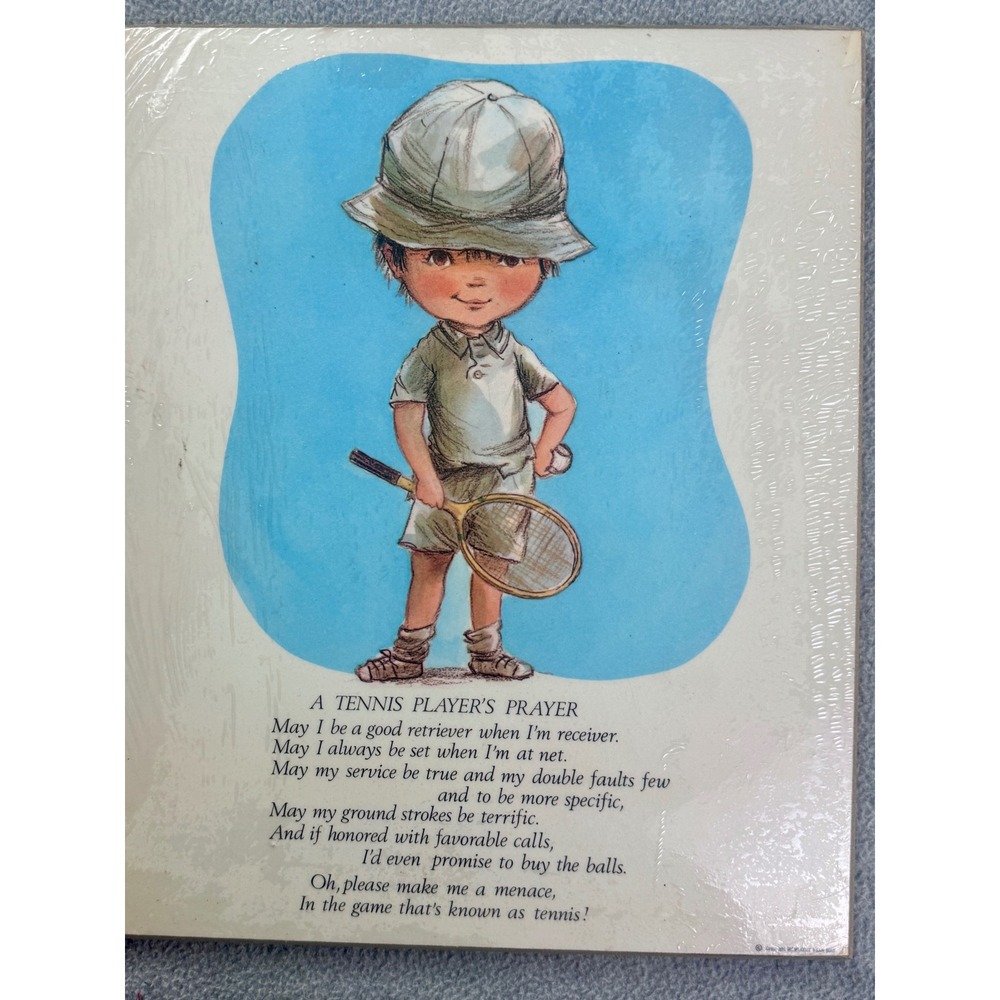 Vintage Fran Mar 1970s A Tennis Players Prayer Wood Plaque Wall Art Retro Sports